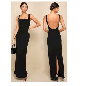 Lulus Timeless Poise Black Rhinestone Square Neck Backless Maxi Dress Small NWT